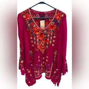 NWT Johnny Was Dulci Embroidered Fuchsia Tunic - Small - Gorgeous $275
